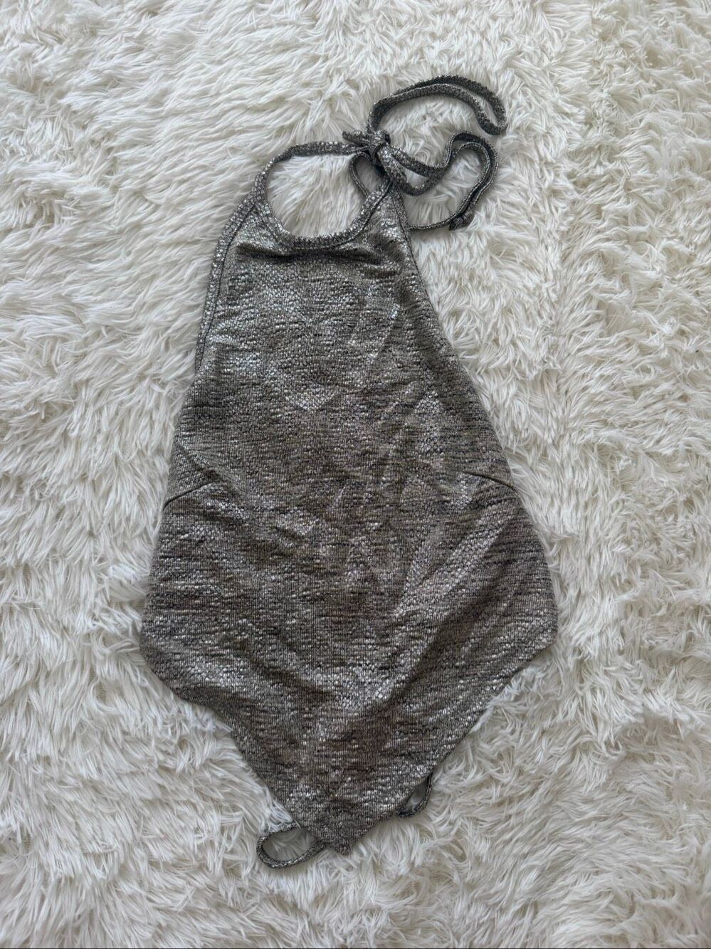 Local European XS open back silver gray top